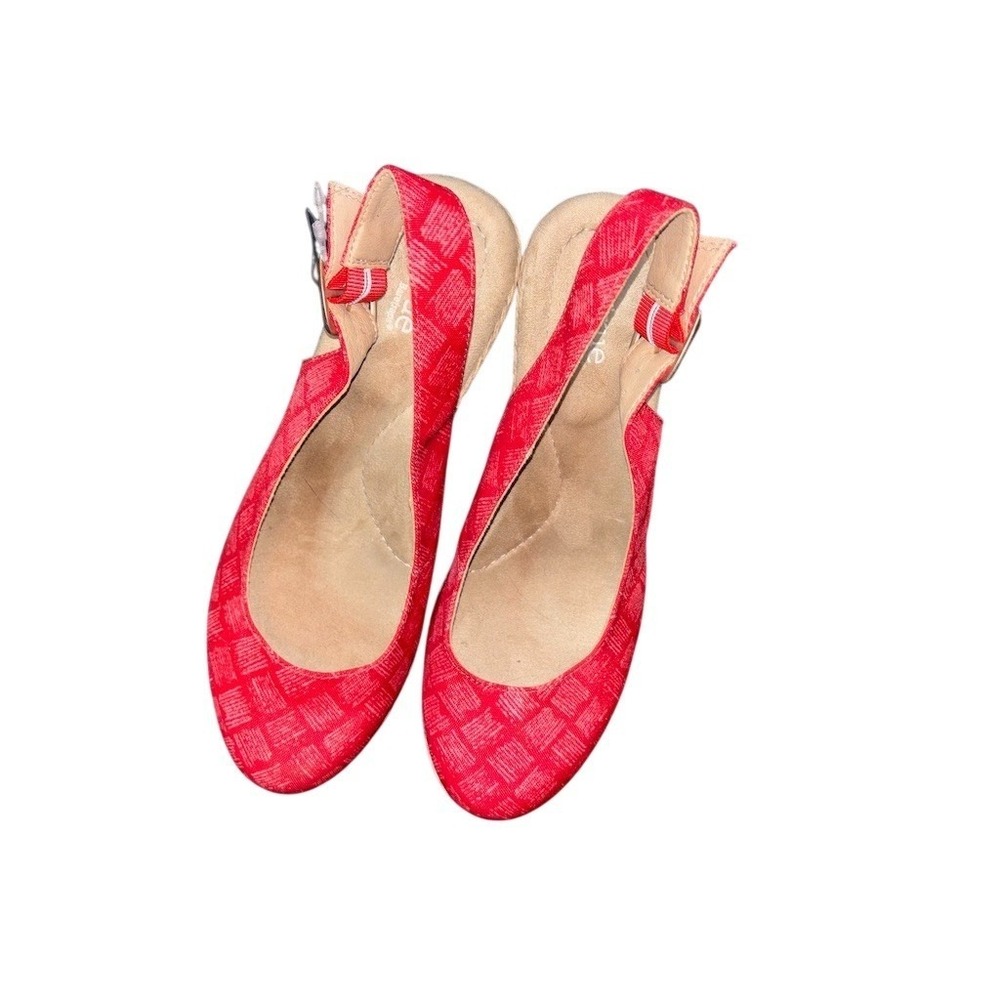 True Barefoot Wedge Heels Womens 8.5 Red Textured Slingback Espadrille baretraps - Picture 5 of 8
